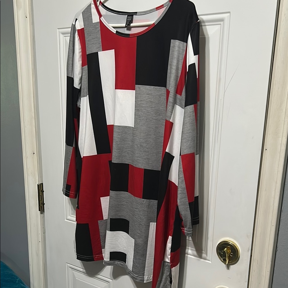 Geometric Red and Black Women's Blouse